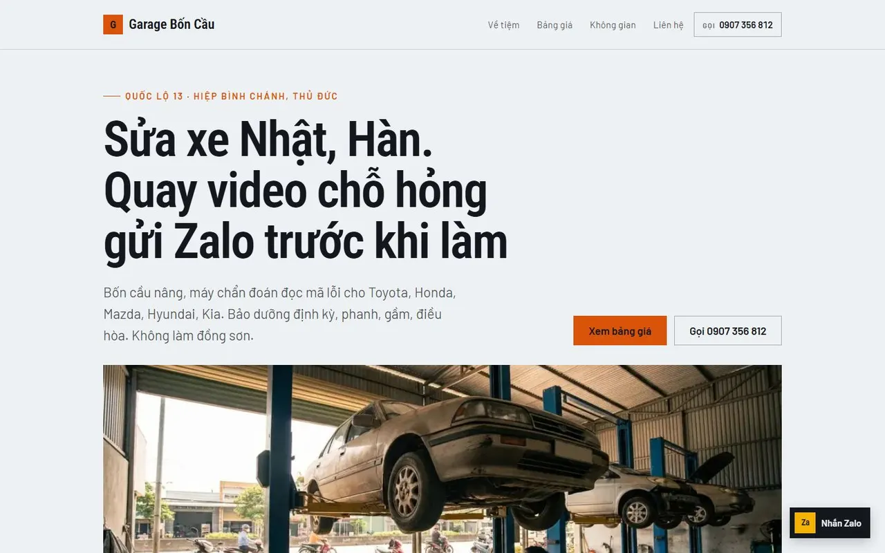Ảnh chụp toàn trang mẫu web Garage Bốn Cầu