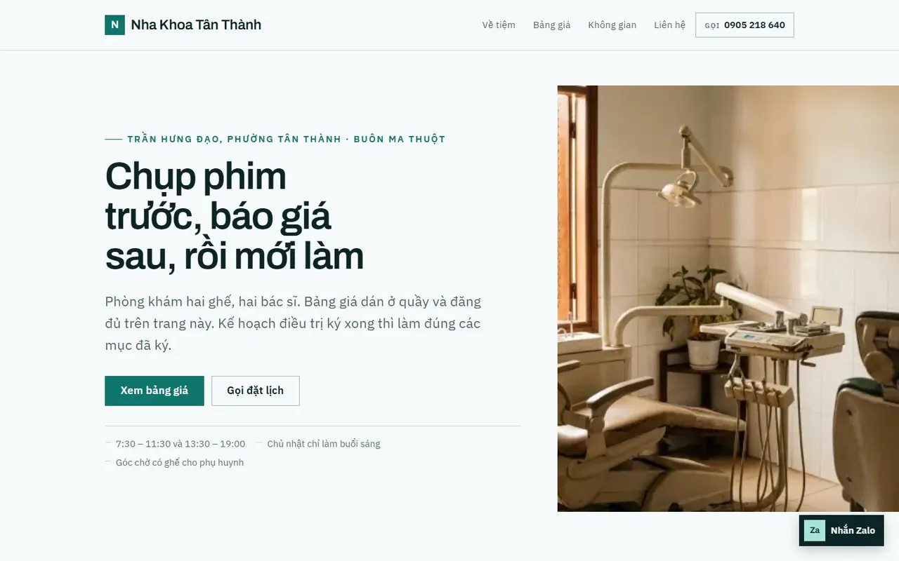 Ảnh chụp toàn trang mẫu web Nha Khoa Tân Thành