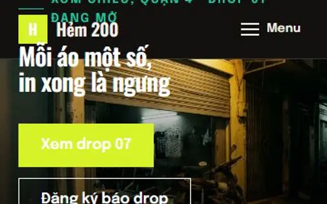 Ảnh chụp mẫu web Hẻm 200 trên điện thoại