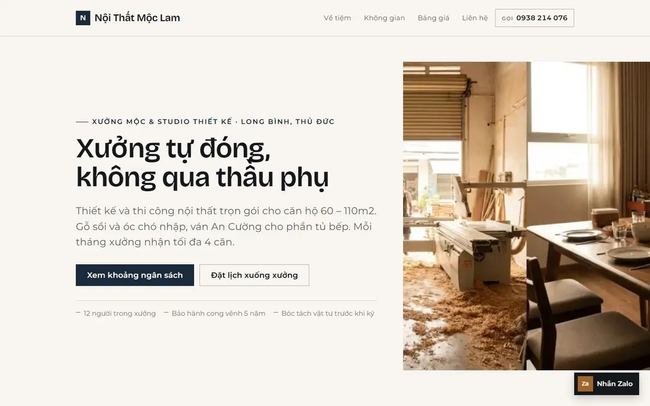 Ảnh chụp toàn trang mẫu web Nội Thất Mộc Lam