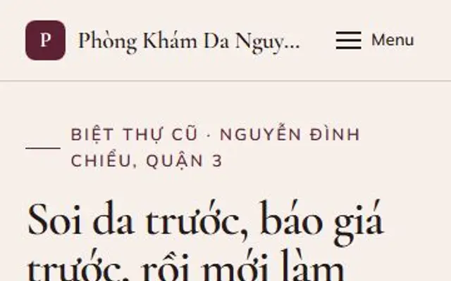 Ảnh chụp mẫu web Phòng Khám Da Nguyệt Quế trên điện thoại
