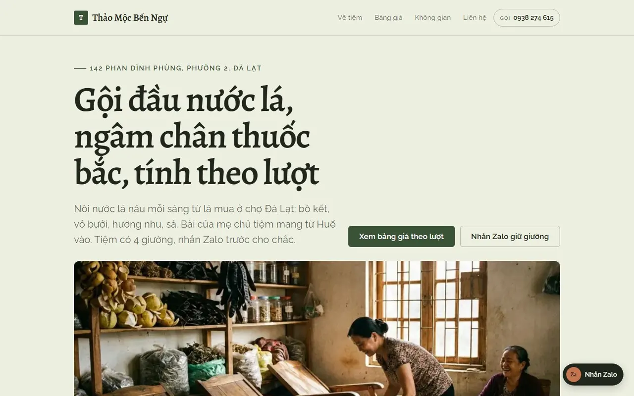 Ảnh chụp toàn trang mẫu web Thảo Mộc Bến Ngự